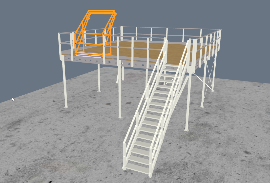 Lagerbühne 7x7m, mit Palettenübergabe, Treppe und Geländer