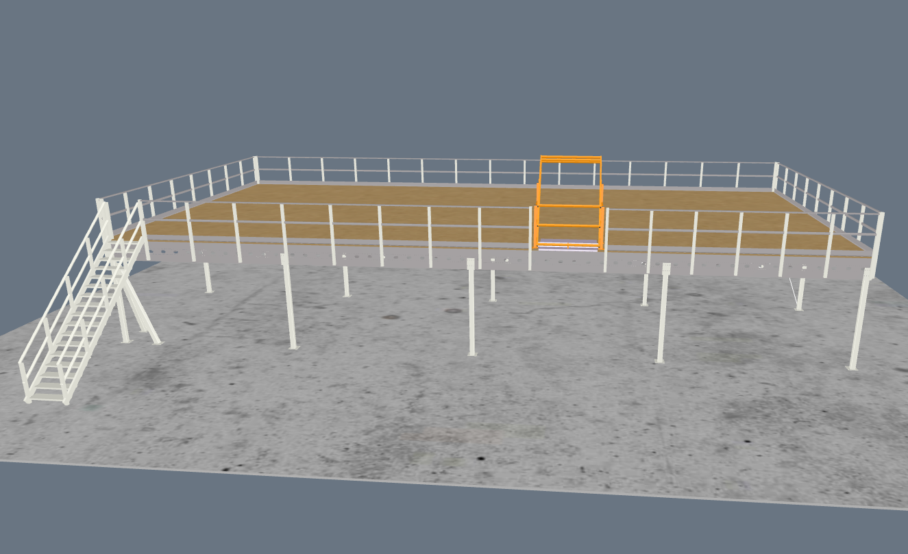 Lagerbühne 20x10m, mit Palettenübergabe, Treppe und Geländer