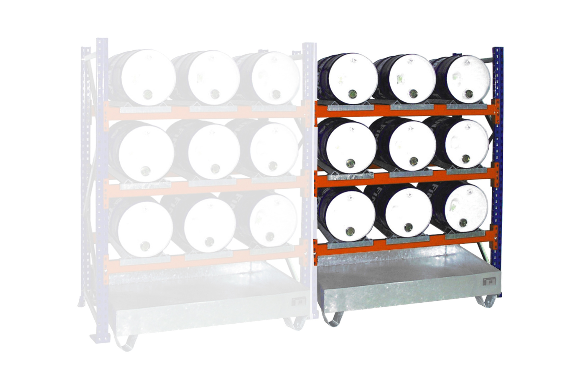 Fassregal mit Auffangwanne SERIE 3000 (Lagerung liegend)