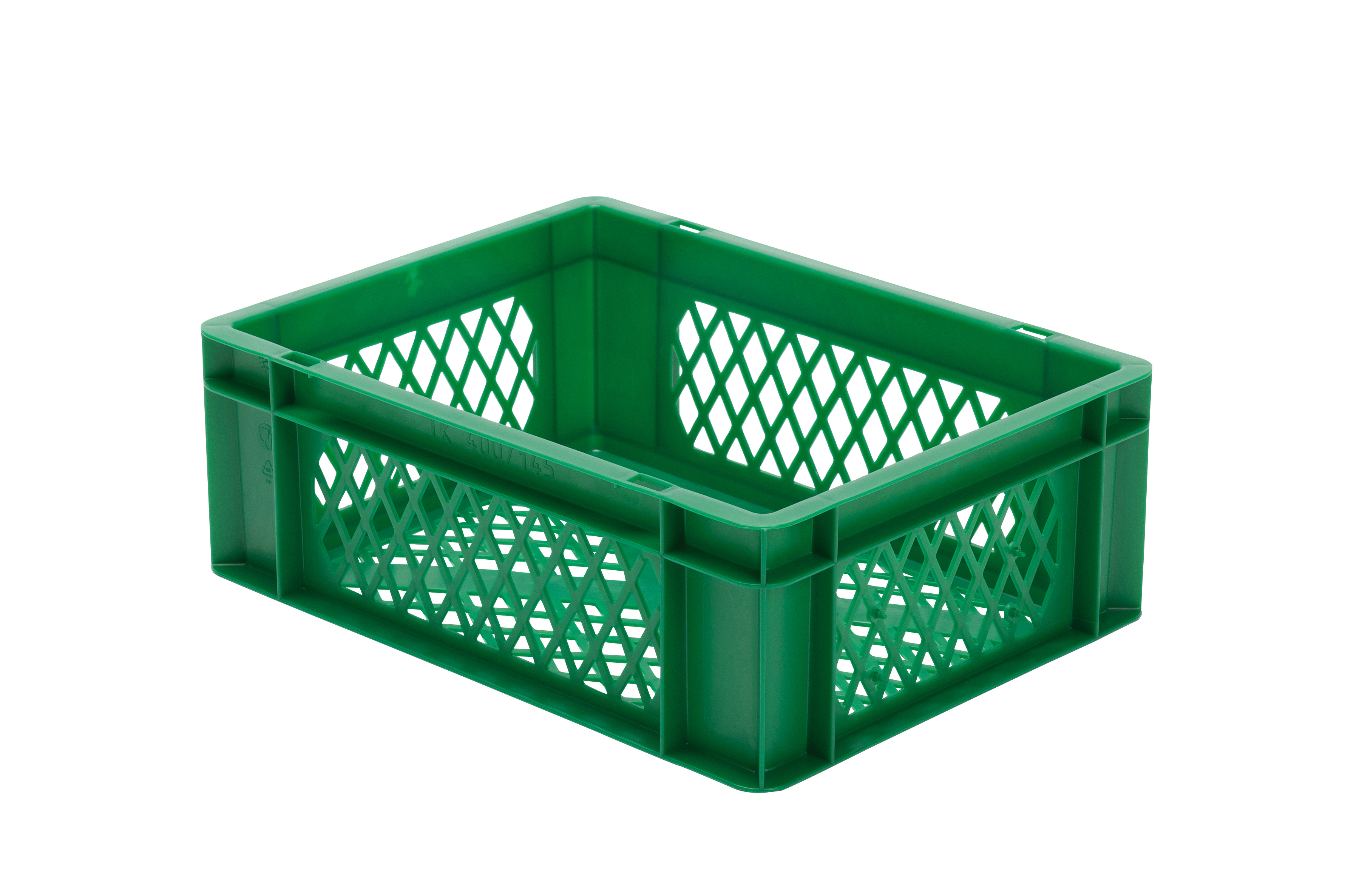 4 Stück Transport-Stapelkasten TK, L400 x B300 mm, Wände & Boden durchbrochen