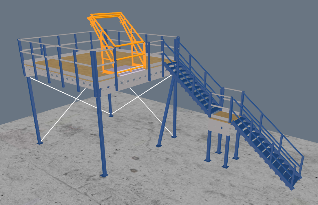 Lagerbühne 5x5m, mit Palettenübergabe, Treppe und Geländer