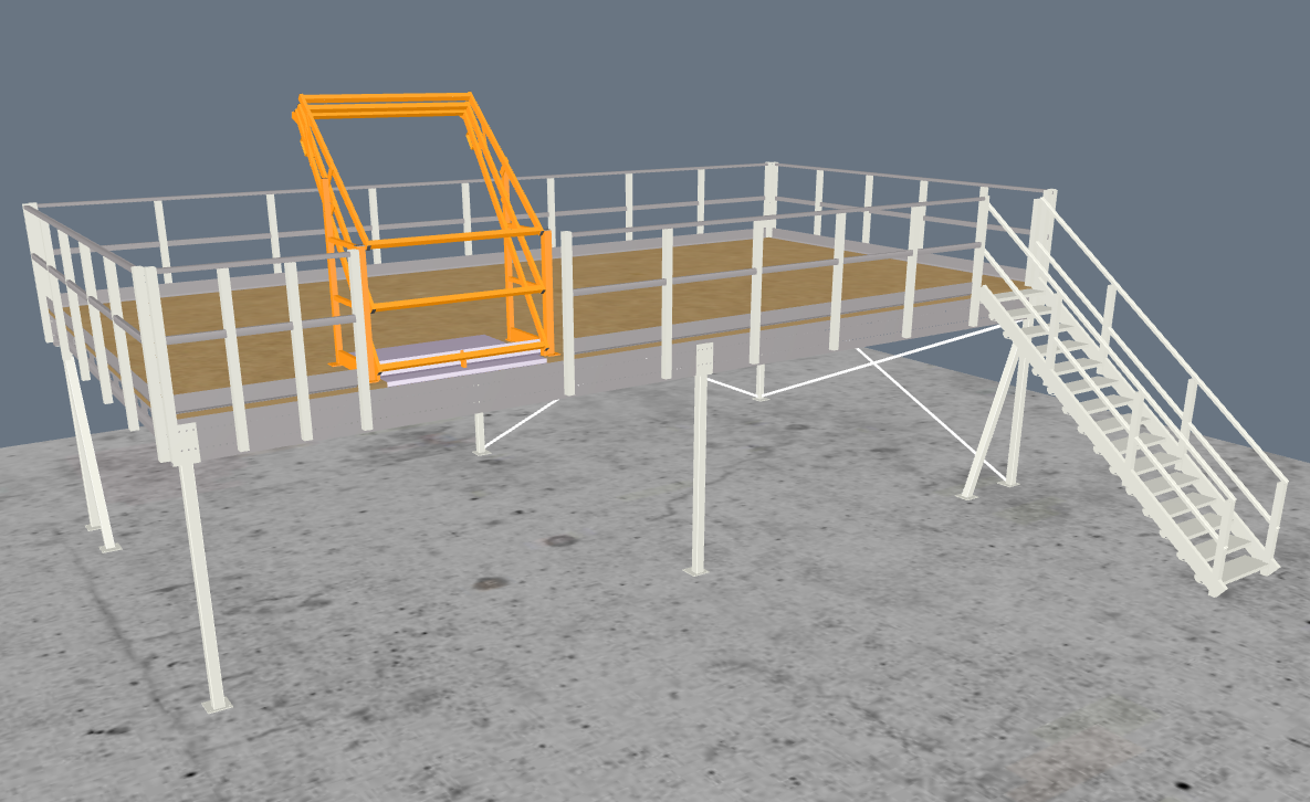 Lagerbühne 10x5m, mit Palettenübergabe, Treppe und Geländer