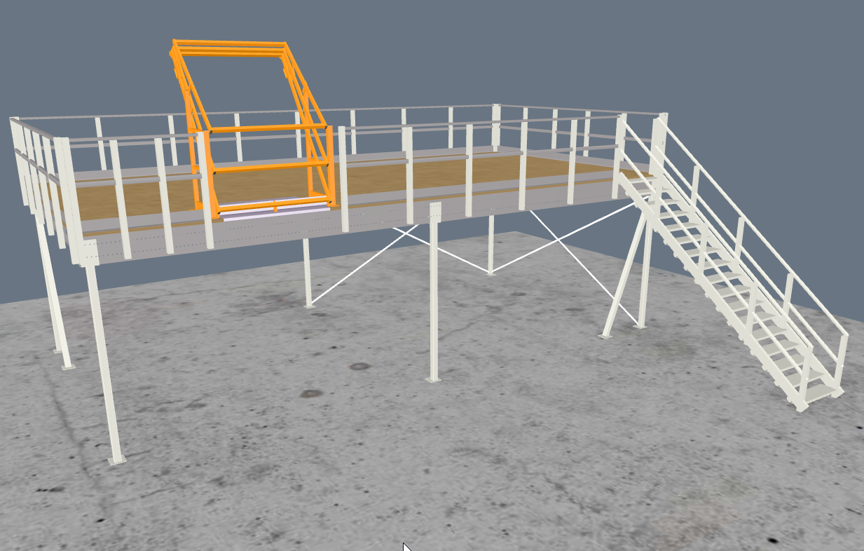 Lagerbühne 10x5m, mit Palettenübergabe, Treppe und Geländer