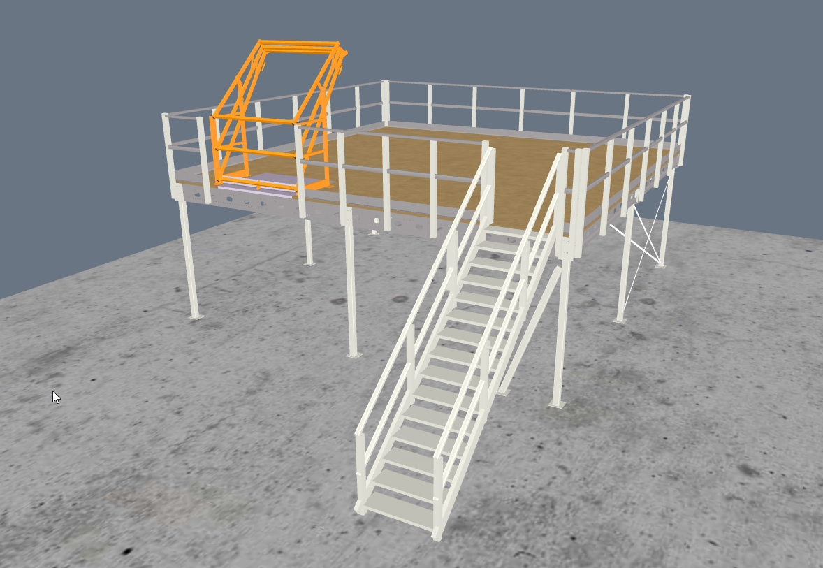 Lagerbühne 7x7m, mit Palettenübergabe, Treppe und Geländer