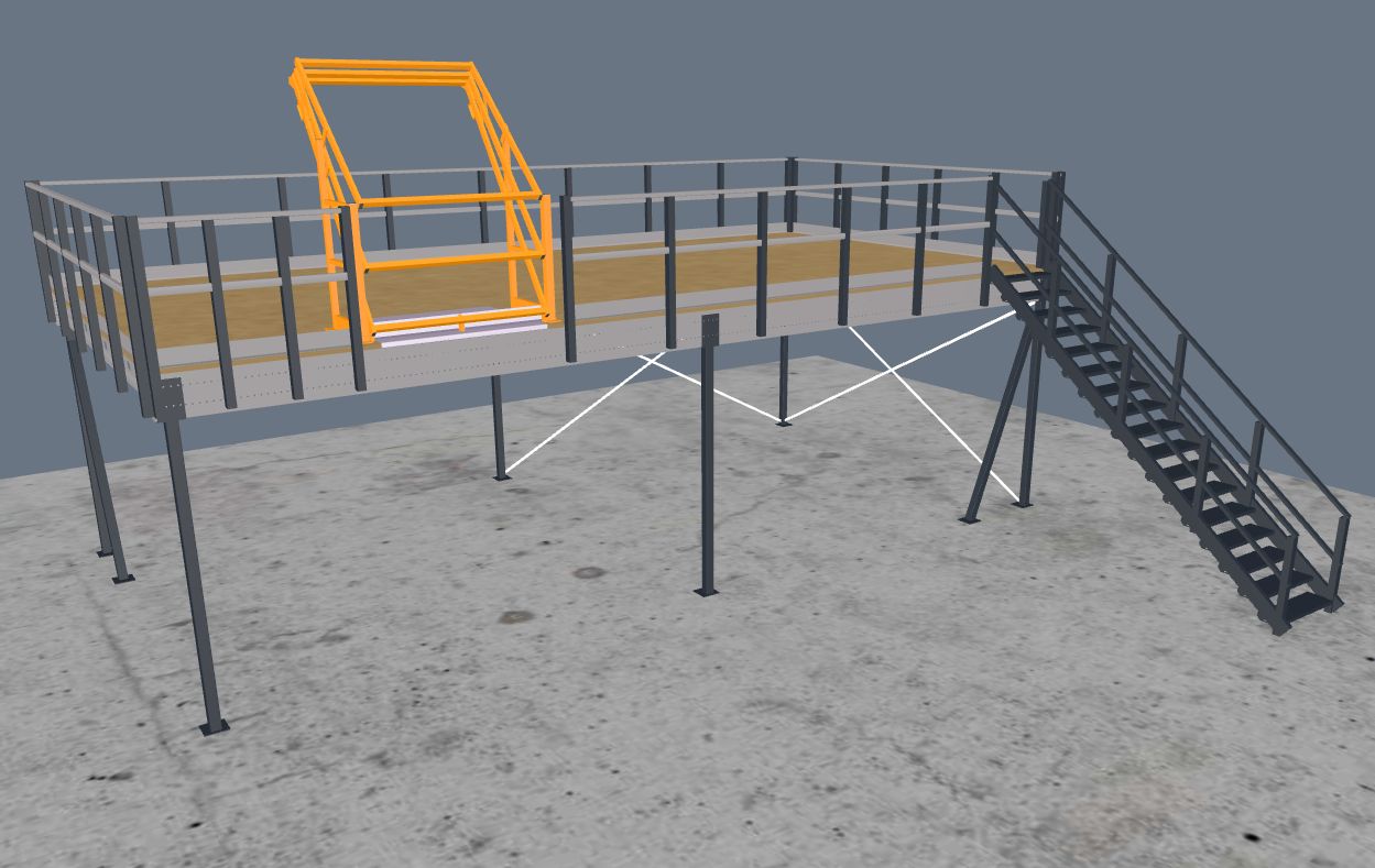 Lagerbühne 10x5m, mit Palettenübergabe, Treppe und Geländer