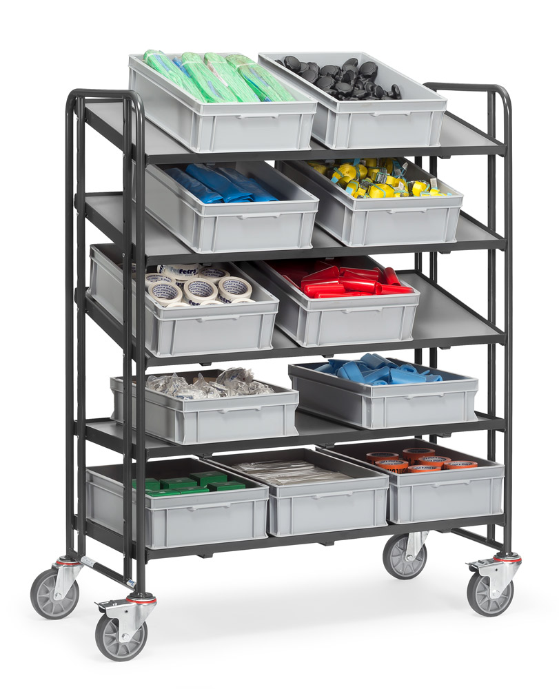 Eurokasten-Etagenwagen mit verstellbaren Holzböden