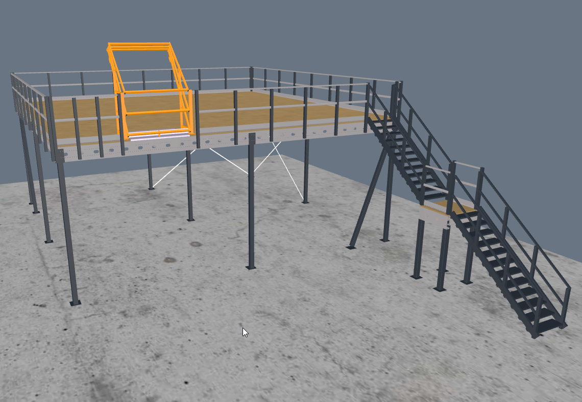 Lagerbühne 10x10m, mit Palettenübergabe, Treppe und Geländer