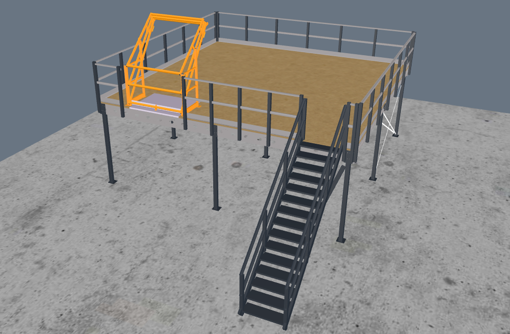 Lagerbühne 7x7m, mit Palettenübergabe, Treppe und Geländer