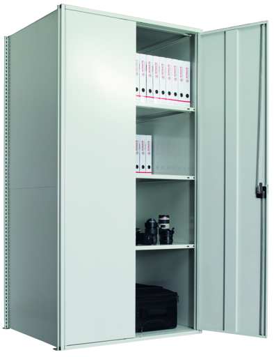 Flügeltürenschrank aus Stecksystem-Elementen, lichtgrau/verzinkt