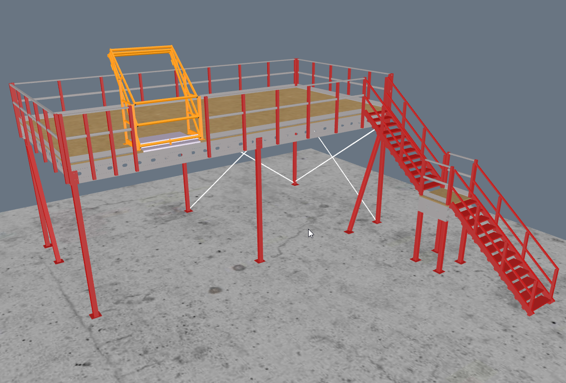 Lagerbühne 10x5m, mit Palettenübergabe, Treppe und Geländer