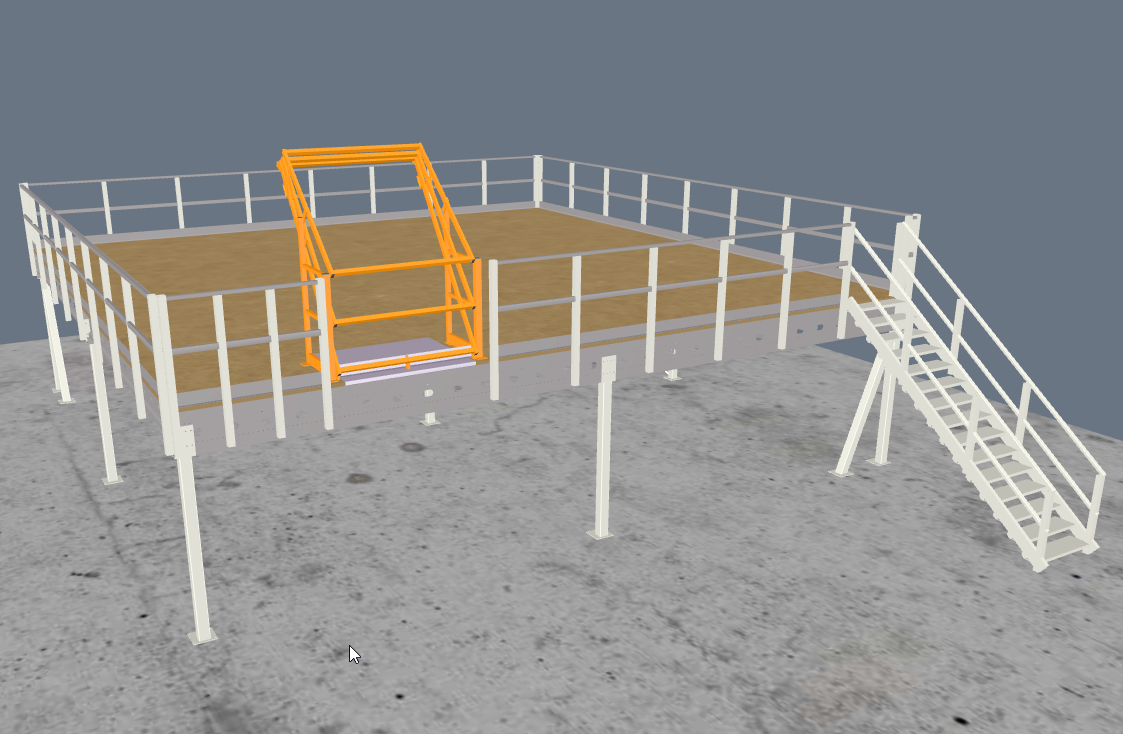 Lagerbühne 10x10m, mit Palettenübergabe, Treppe und Geländer