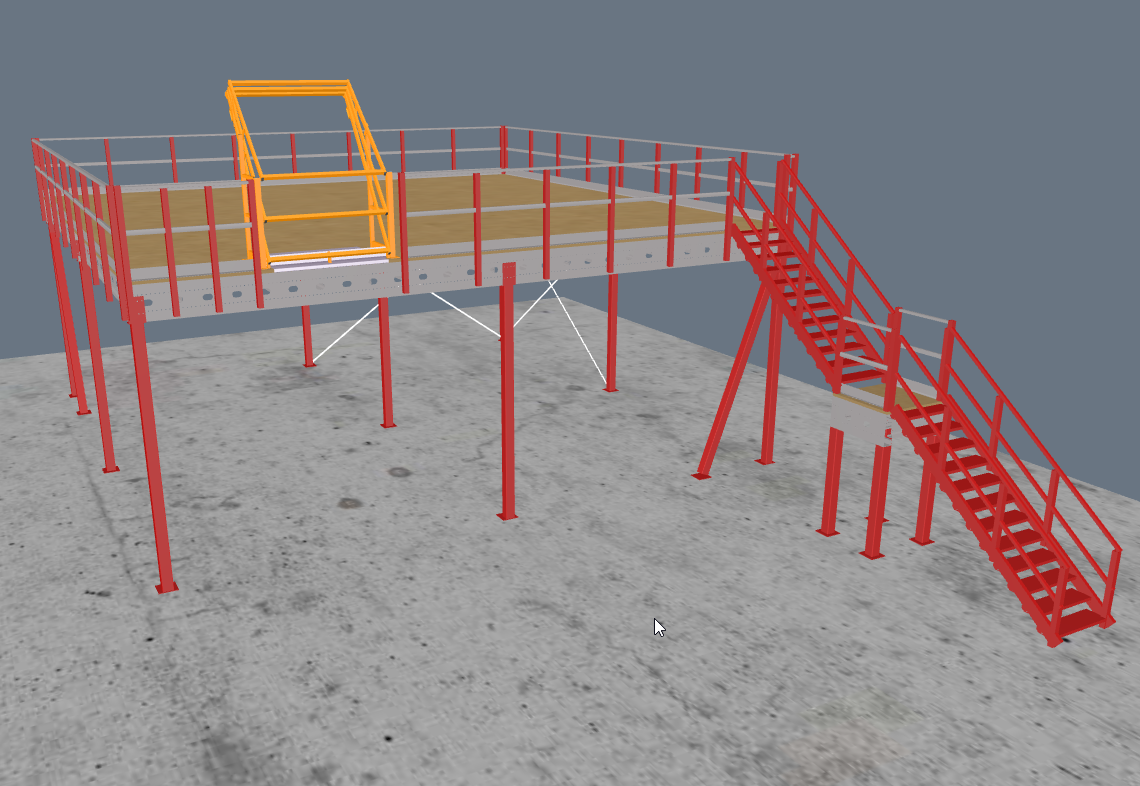Lagerbühne 10x10m, mit Palettenübergabe, Treppe und Geländer