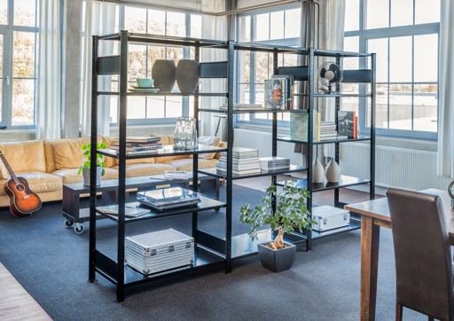 Raumteiler-Komplett-Set, schwarz (1 Grund- & 2 Anbauregale)