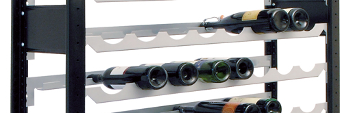 Weinregal (zur liegenden Lagerung von Flaschen), schwarz/silber