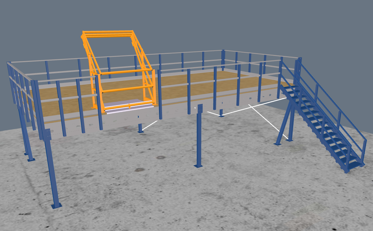 Lagerbühne 10x5m, mit Palettenübergabe, Treppe und Geländer