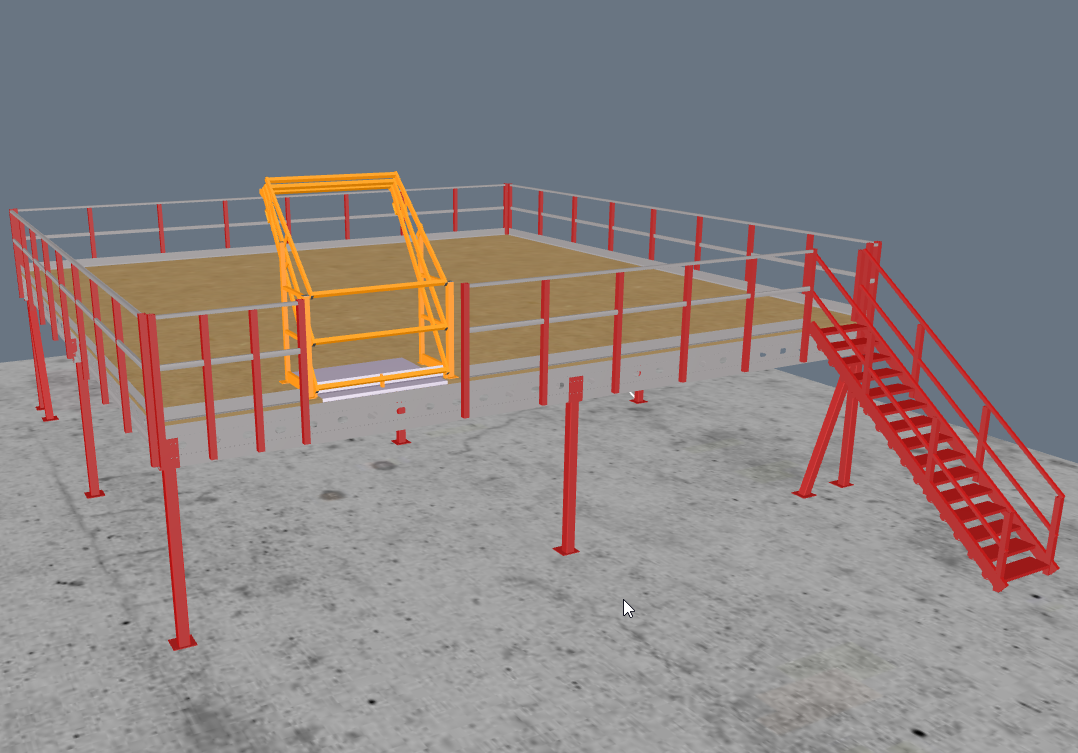 Lagerbühne 10x10m, mit Palettenübergabe, Treppe und Geländer