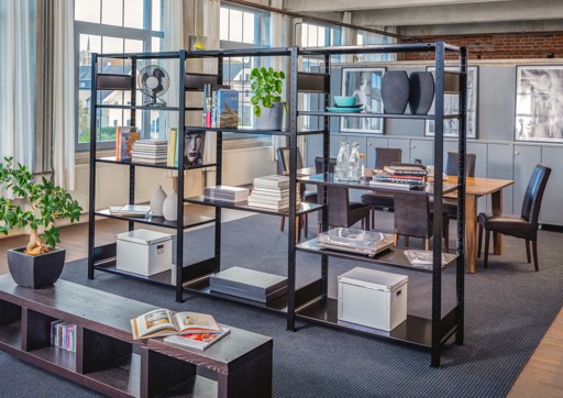 Raumteiler-Komplett-Set, schwarz (1 Grund- & 2 Anbauregale)