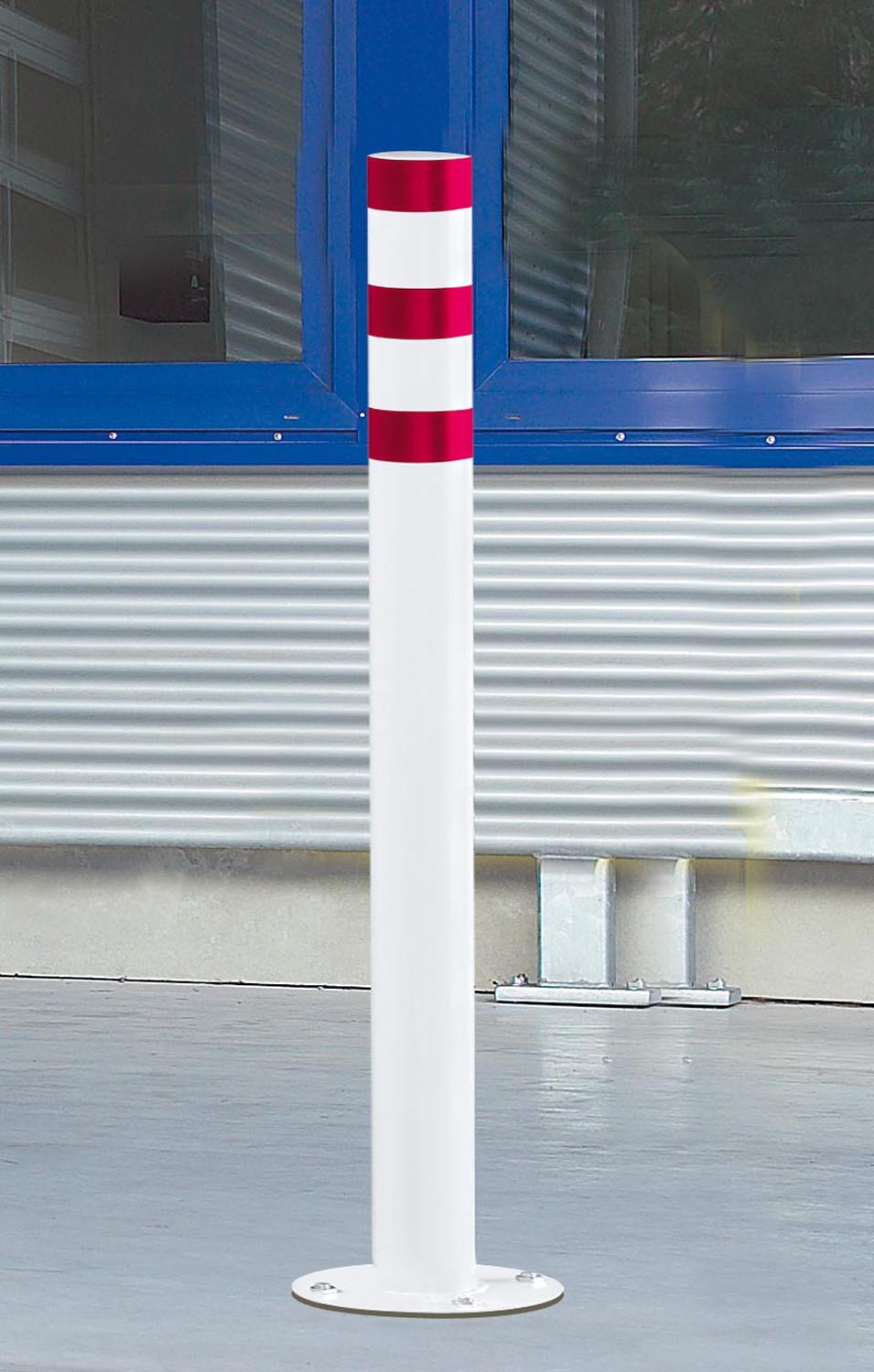 Outdoor - Rammschutz-Poller, reinweiß mit reflektierender Warnmarkierung