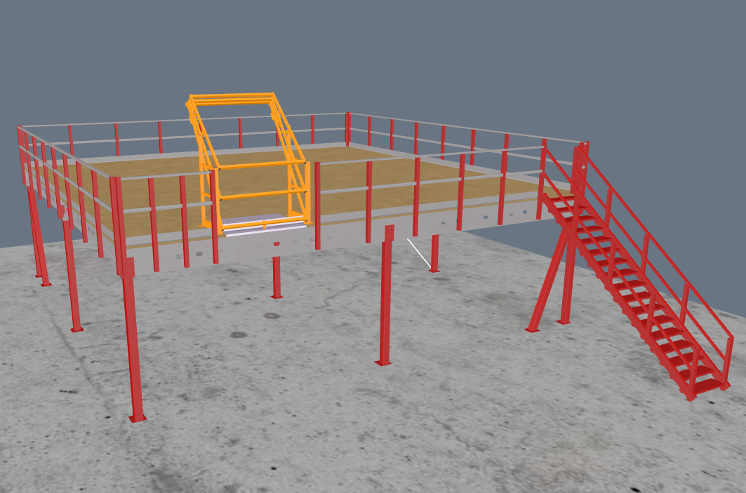 Lagerbühne 10x10m, mit Palettenübergabe, Treppe und Geländer