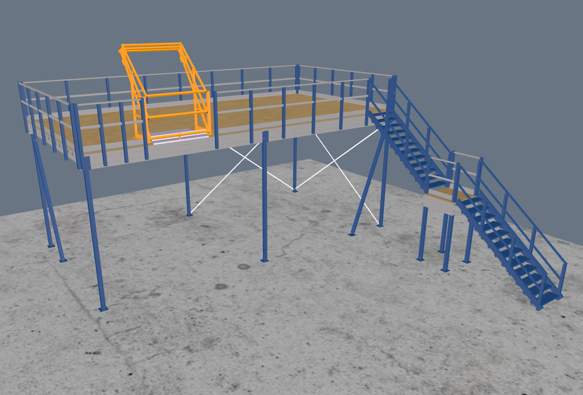 Lagerbühne 10x5m, mit Palettenübergabe, Treppe und Geländer