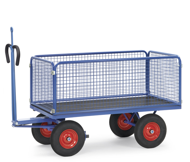 Großer Handpritschenwagen mit Gitterwänden, Tragkraft 1000 kg