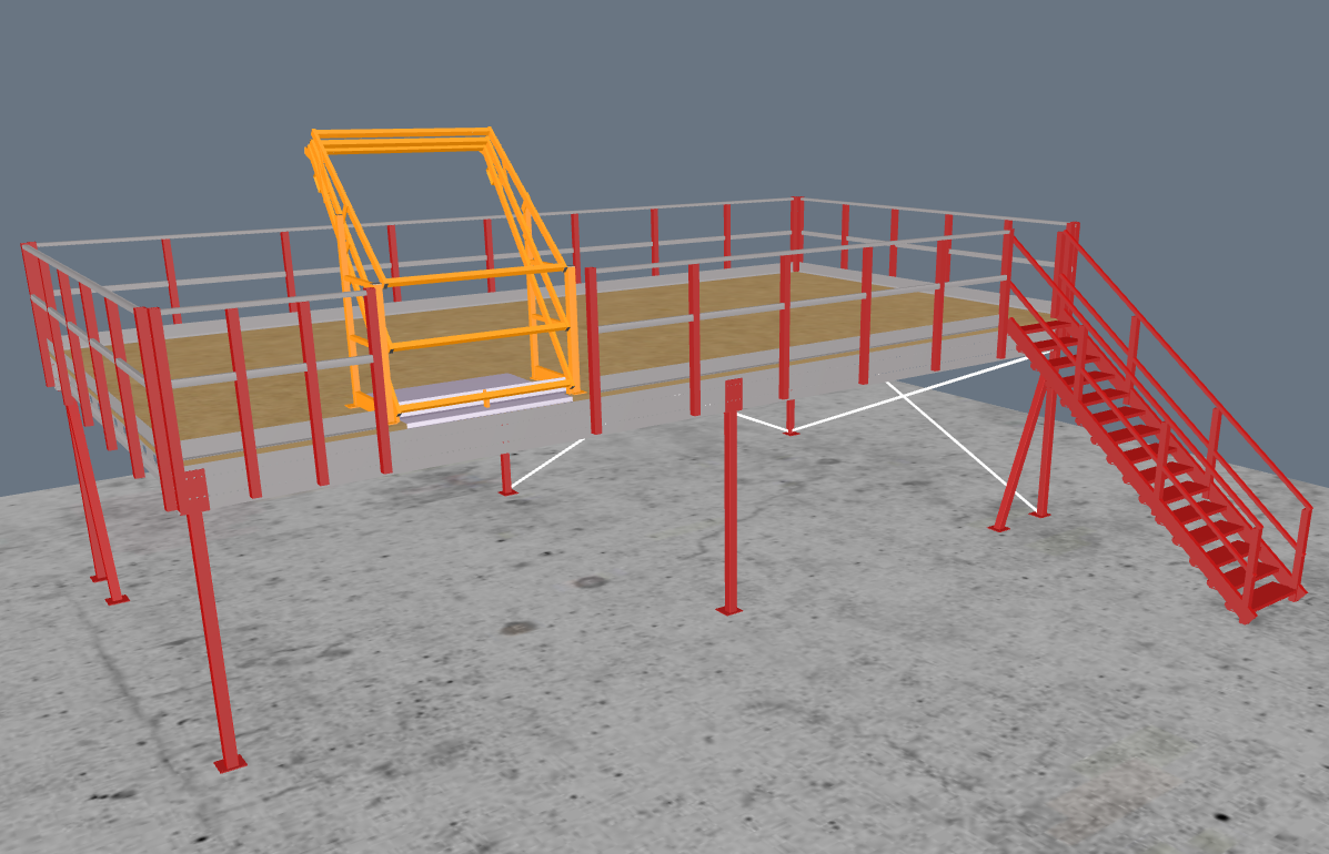 Lagerbühne 10x5m, mit Palettenübergabe, Treppe und Geländer