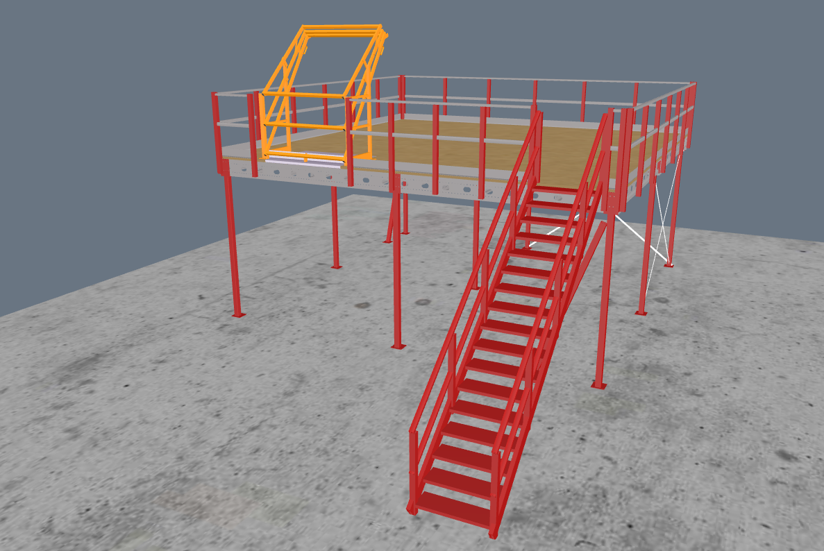 Lagerbühne 7x7m, mit Palettenübergabe, Treppe und Geländer