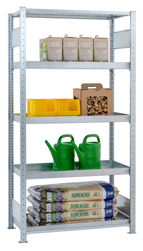 Wannenbodenregal mit 4 Wannen 1 Boden, verzinkt