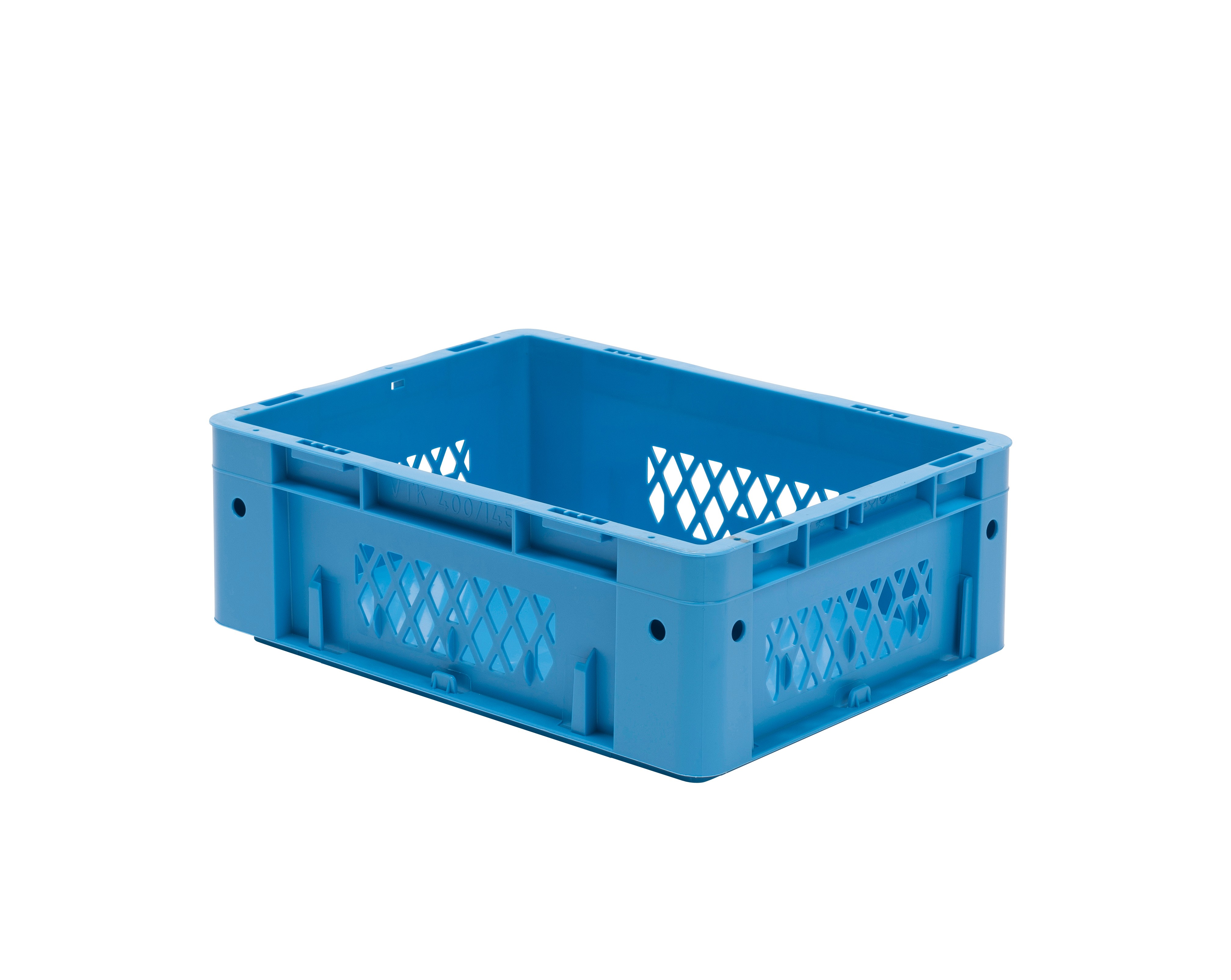 4 Stück Schwerlast-Stapelkasten VTK, L400 x B300 mm, Wände durchbrochen