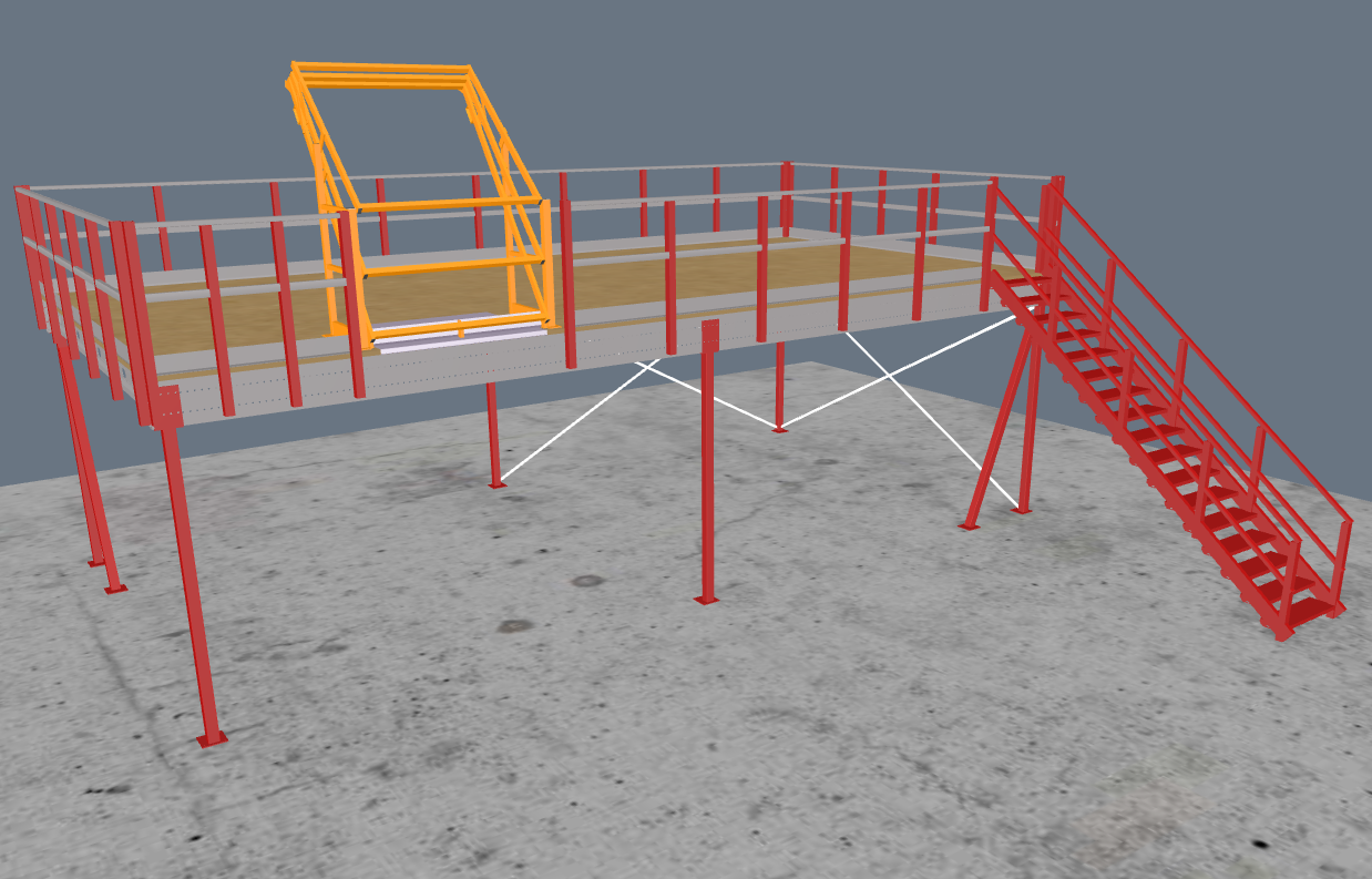 Lagerbühne 10x5m, mit Palettenübergabe, Treppe und Geländer