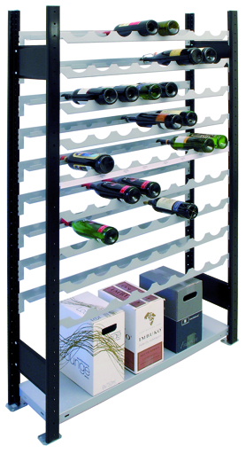 Weinregal (zur liegenden Lagerung von Flaschen), schwarz/silber