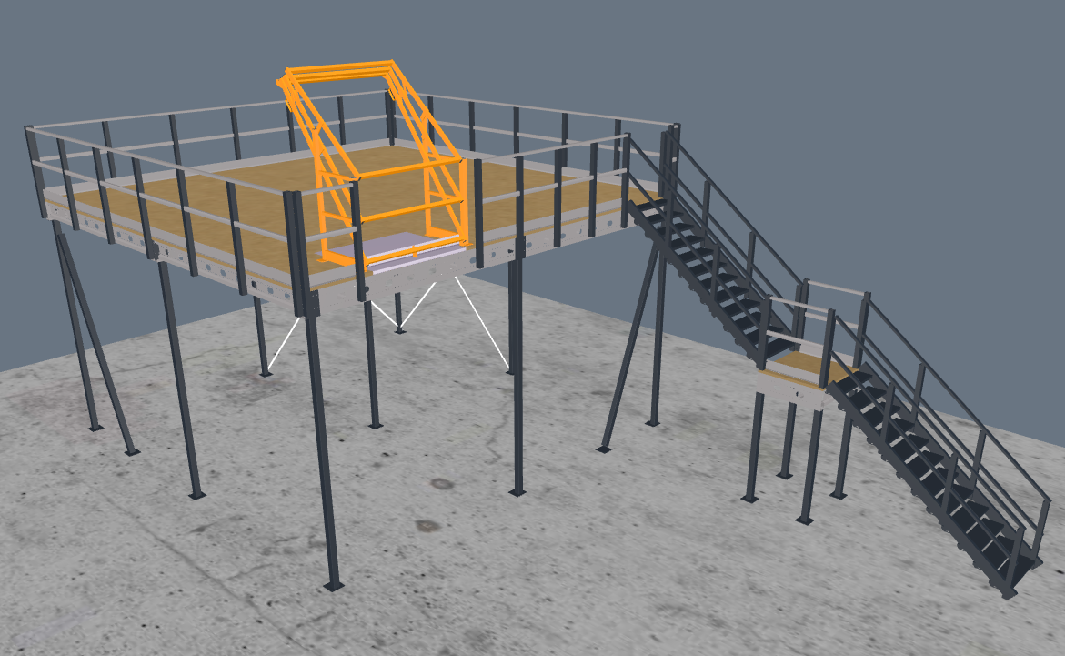 Lagerbühne 7x7m, mit Palettenübergabe, Treppe und Geländer