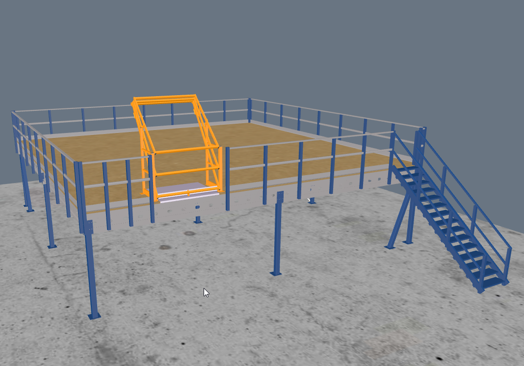 Lagerbühne 10x10m, mit Palettenübergabe, Treppe und Geländer