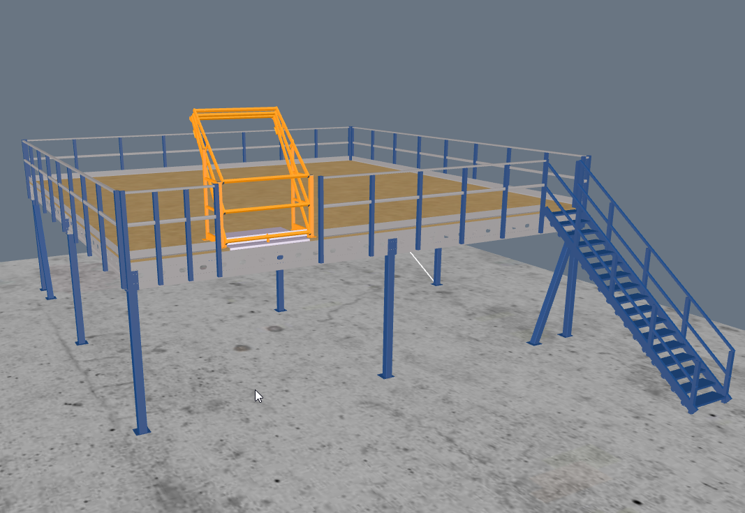 Lagerbühne 10x10m, mit Palettenübergabe, Treppe und Geländer