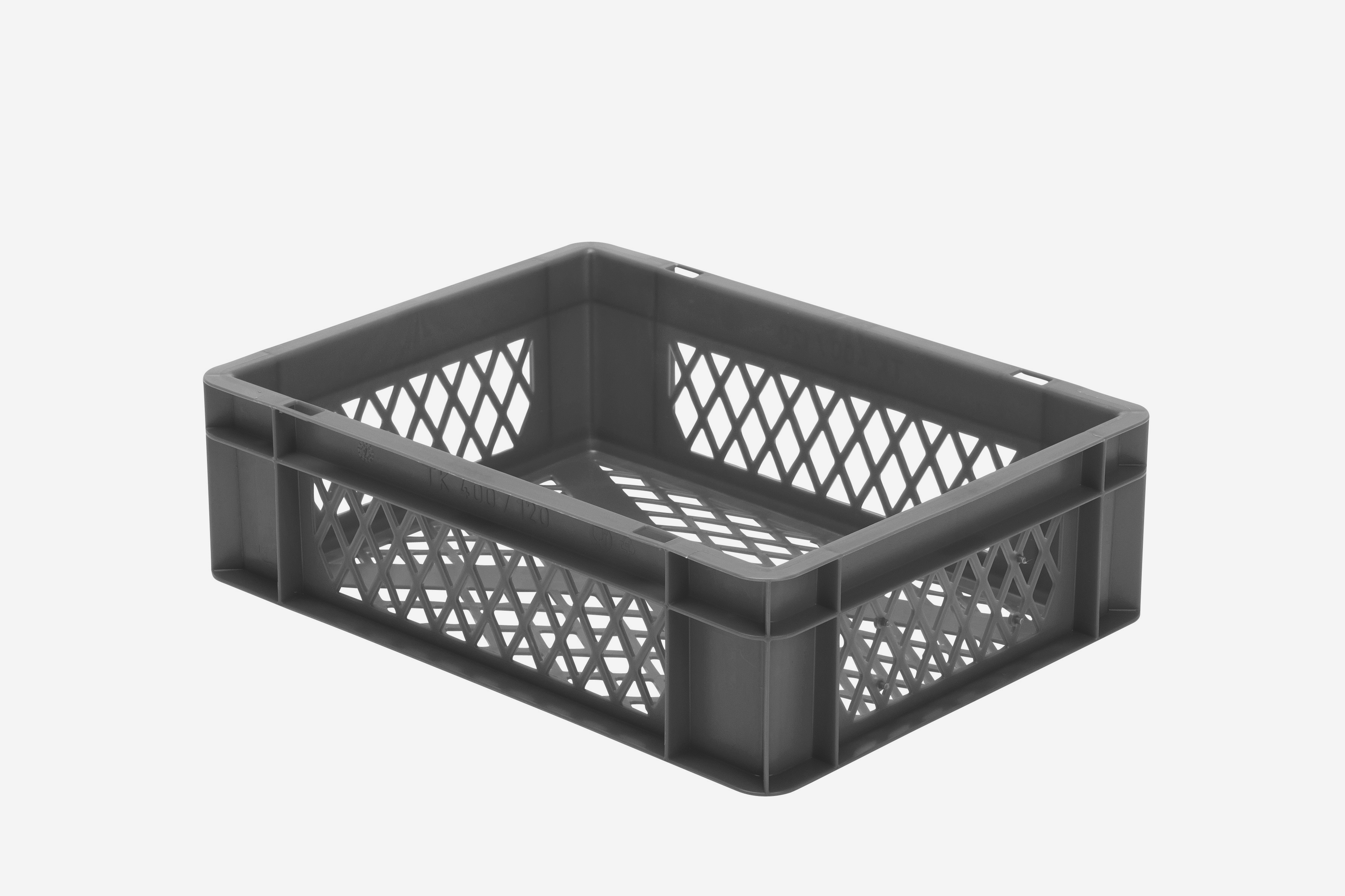 4 Stück Transport-Stapelkasten TK, L400 x B300 mm, Wände & Boden durchbrochen