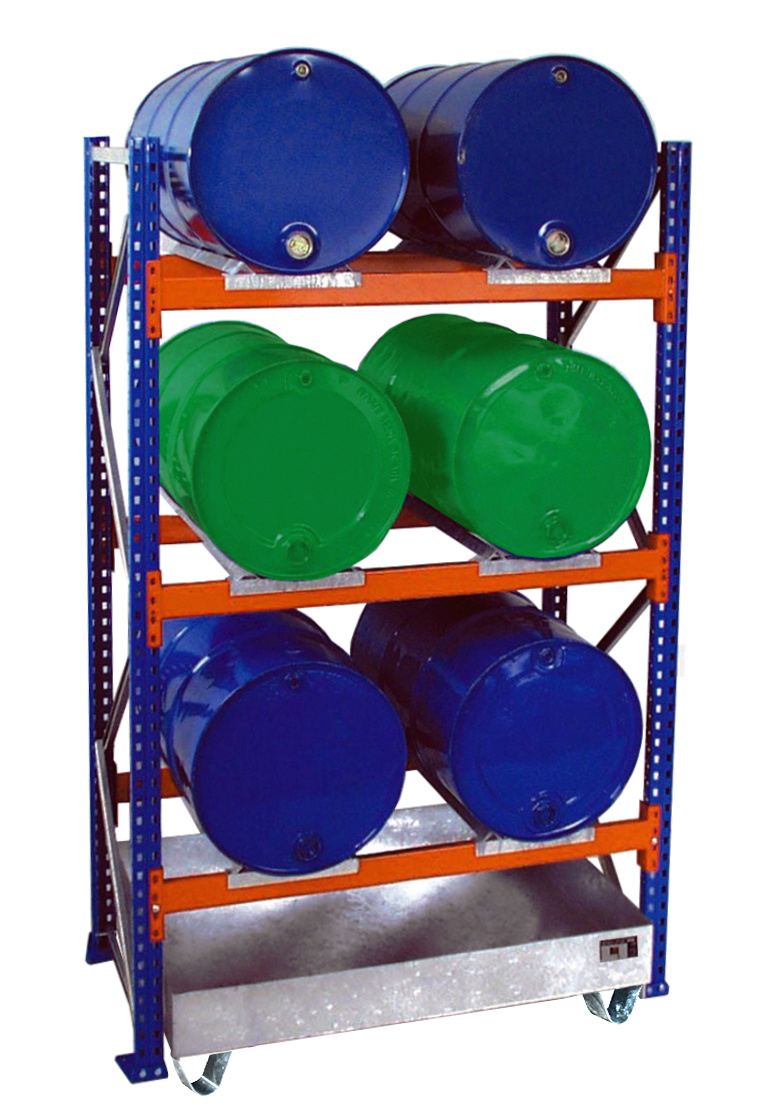 Fassregal mit Auffangwanne SERIE 3000 (Lagerung liegend)