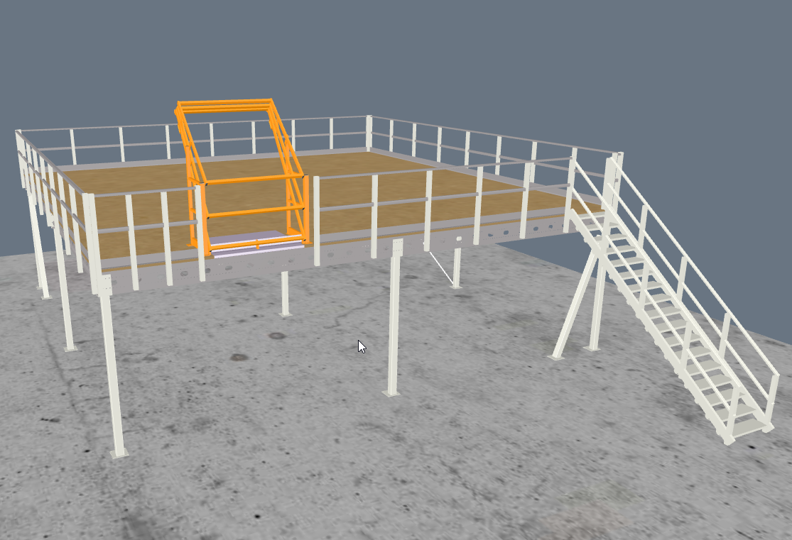 Lagerbühne 10x10m, mit Palettenübergabe, Treppe und Geländer