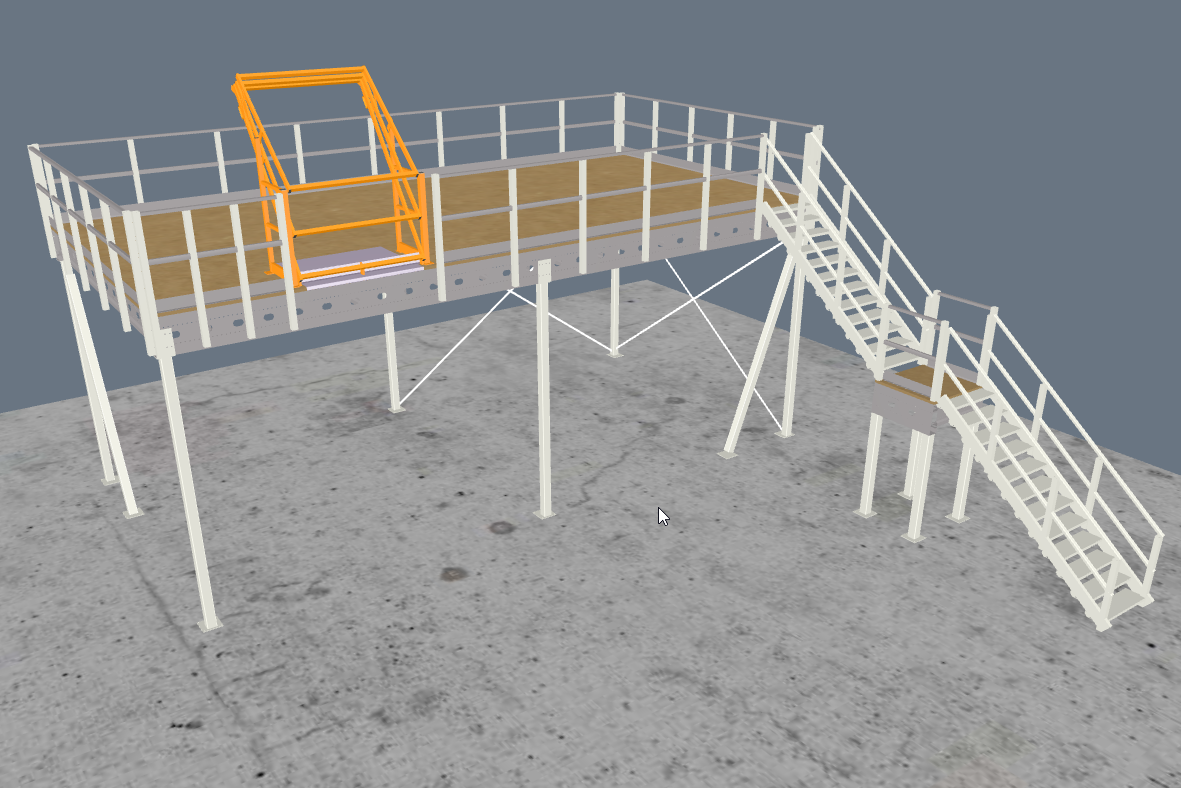 Lagerbühne 10x5m, mit Palettenübergabe, Treppe und Geländer