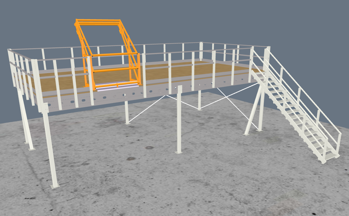 Lagerbühne 10x5m, mit Palettenübergabe, Treppe und Geländer