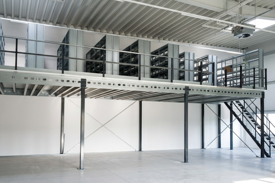 Lagerbühne 10x5m, mit Palettenübergabe, Treppe und Geländer