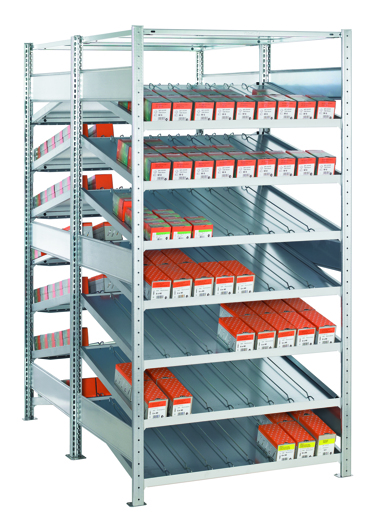 Doppel-Kanbanregal MULTIplus 150, mit 2x8 Böden, verzinkt