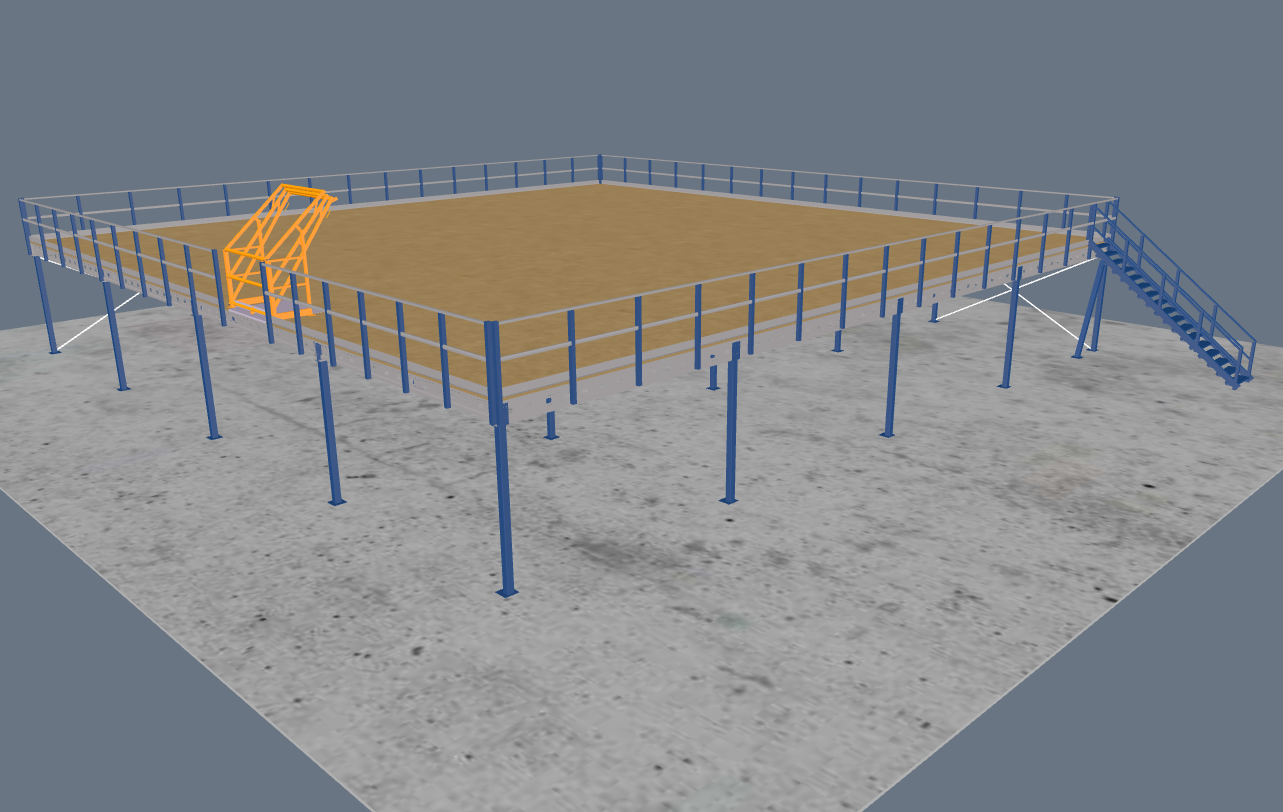 Lagerbühne 20x20m, mit Palettenübergabe, Treppe und Geländer