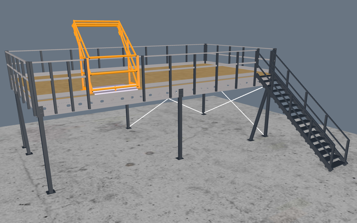 Lagerbühne 10x5m, mit Palettenübergabe, Treppe und Geländer