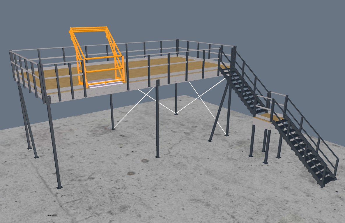 Lagerbühne 10x5m, mit Palettenübergabe, Treppe und Geländer