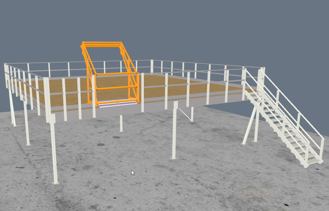 Lagerbühne 10x10m, mit Palettenübergabe, Treppe und Geländer