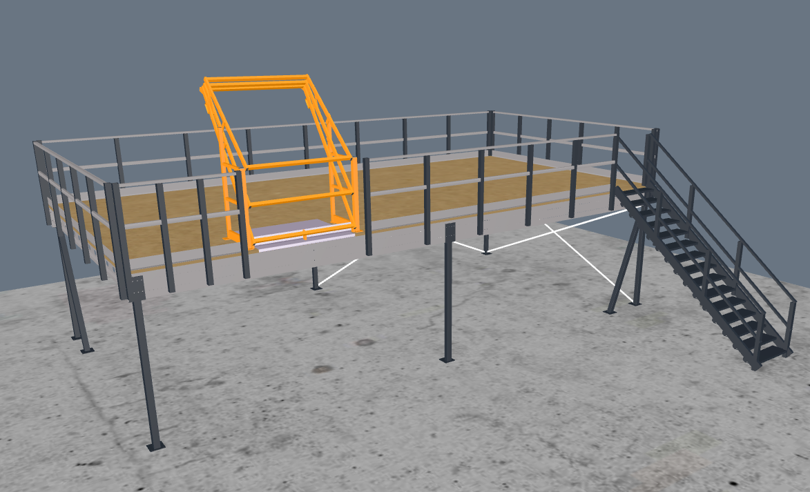 Lagerbühne 10x5m, mit Palettenübergabe, Treppe und Geländer