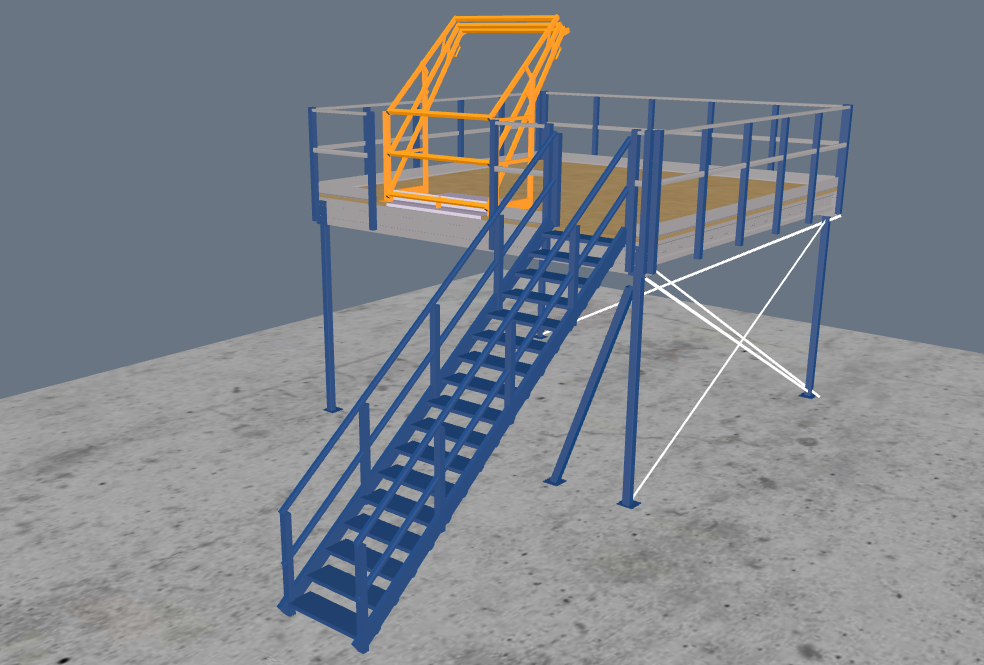 Lagerbühne 5x5m, mit Palettenübergabe, Treppe und Geländer
