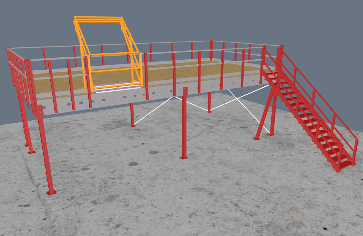Lagerbühne 10x5m, mit Palettenübergabe, Treppe und Geländer