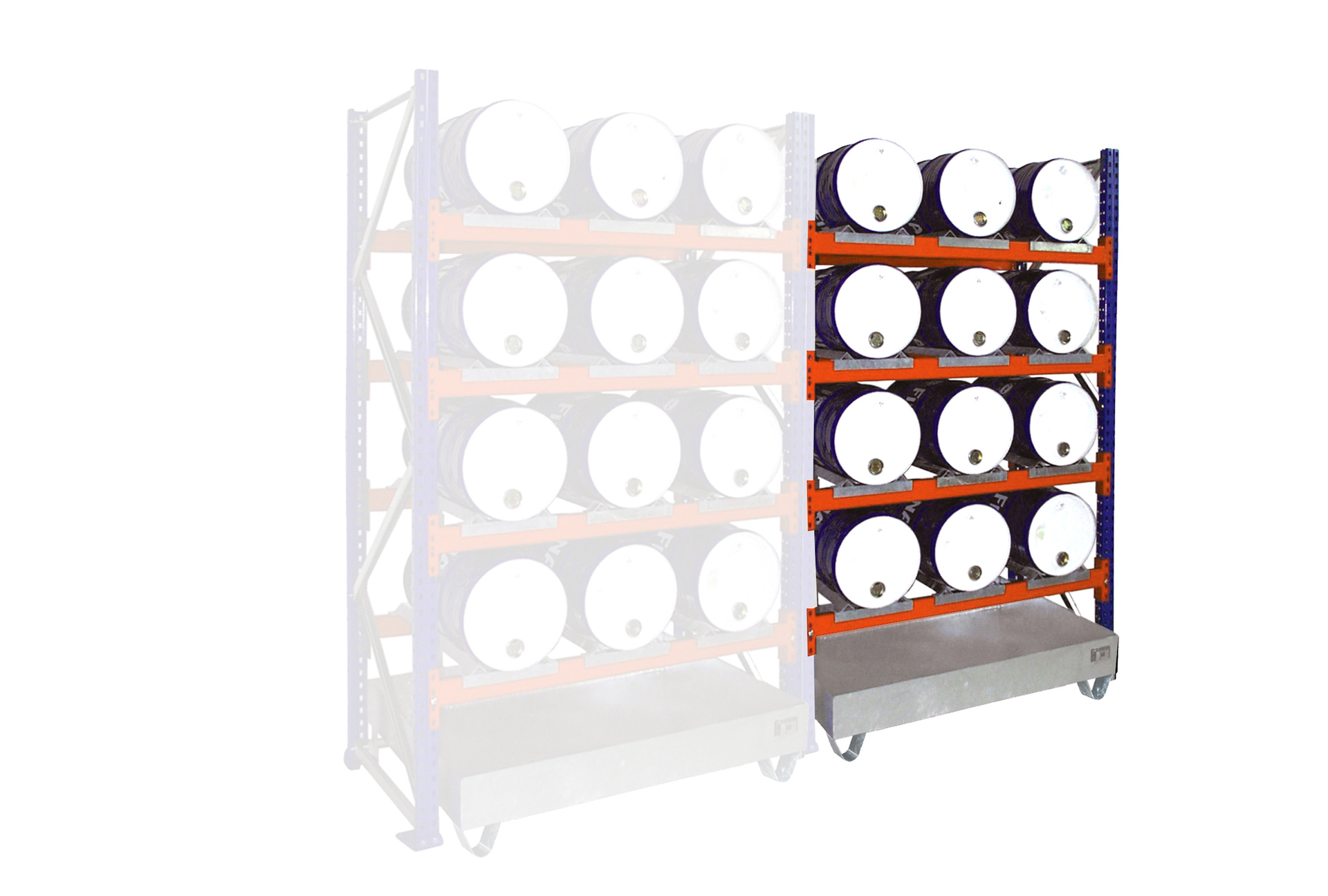 Fassregal mit Auffangwanne SERIE 3000 (Lagerung liegend)