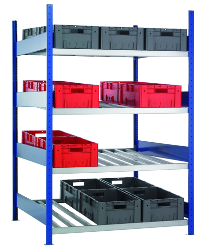 Bereitstellregal mit Röllchenleisten, 4 Ebenen